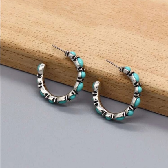 Turquoise Cuff Hoop Earrings - Picture 3 of 5